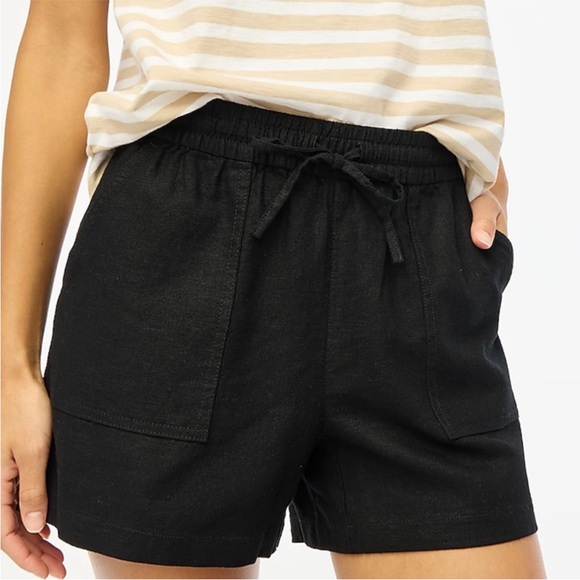 J. Crew Factory Pants - J. Crew Factory Linen Blend Black Coastal Beachy Drawstring Waist Shorts Size M